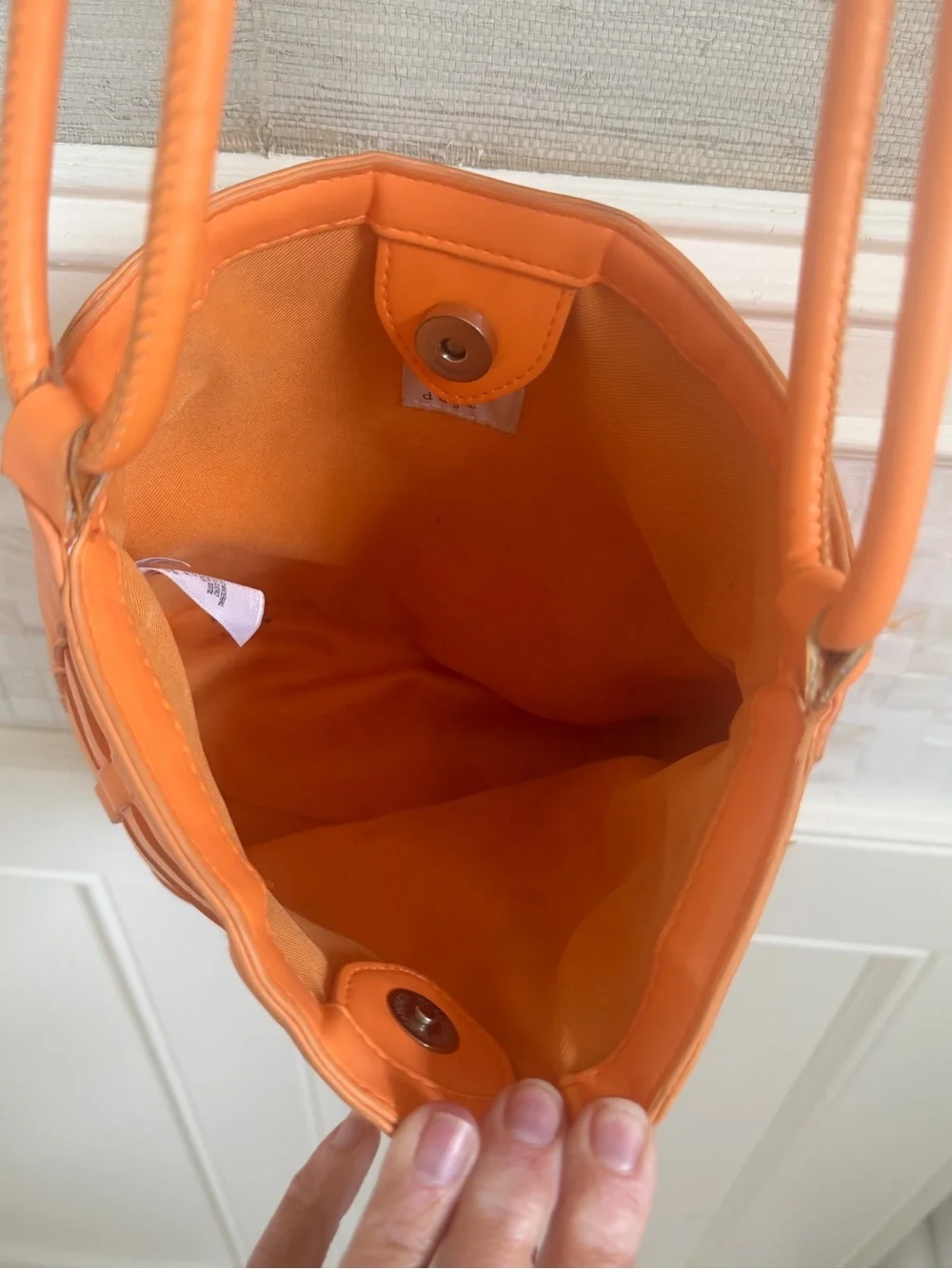 A new day Orange faux leather and linen-look fabric woven Shoulder tote bag